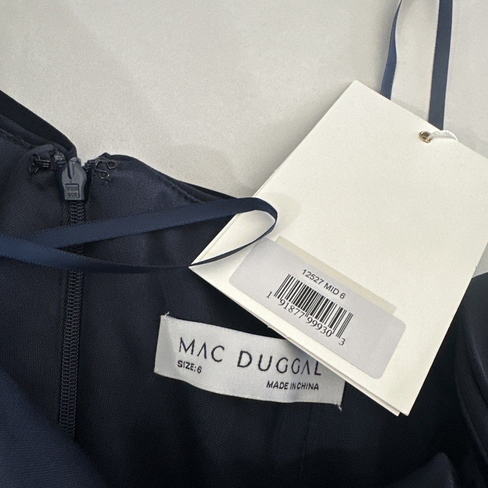 NWT $398 Mac Duggal [ 6 ] 12527 Bead Cuff Drop Shoulder Gown Midnight Blue J1697 - Picture 5 of 14
